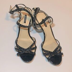 Alex Marie for Dillards - Women’s Black Beaded Ankle Strap 3” High Heels. 9M